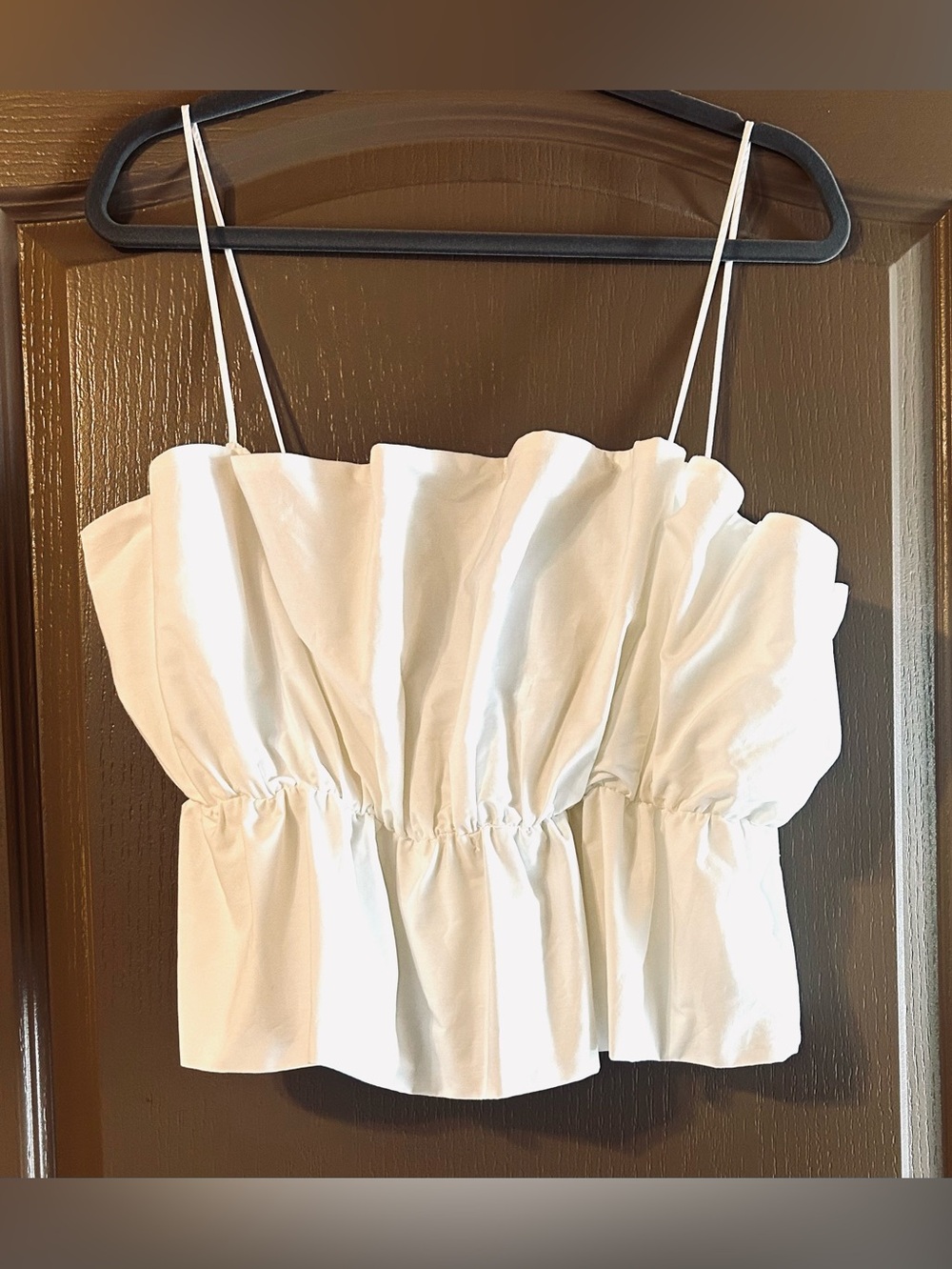 Zara White Poplin Ruffle Peplum Cami Top XL 100% Cotton